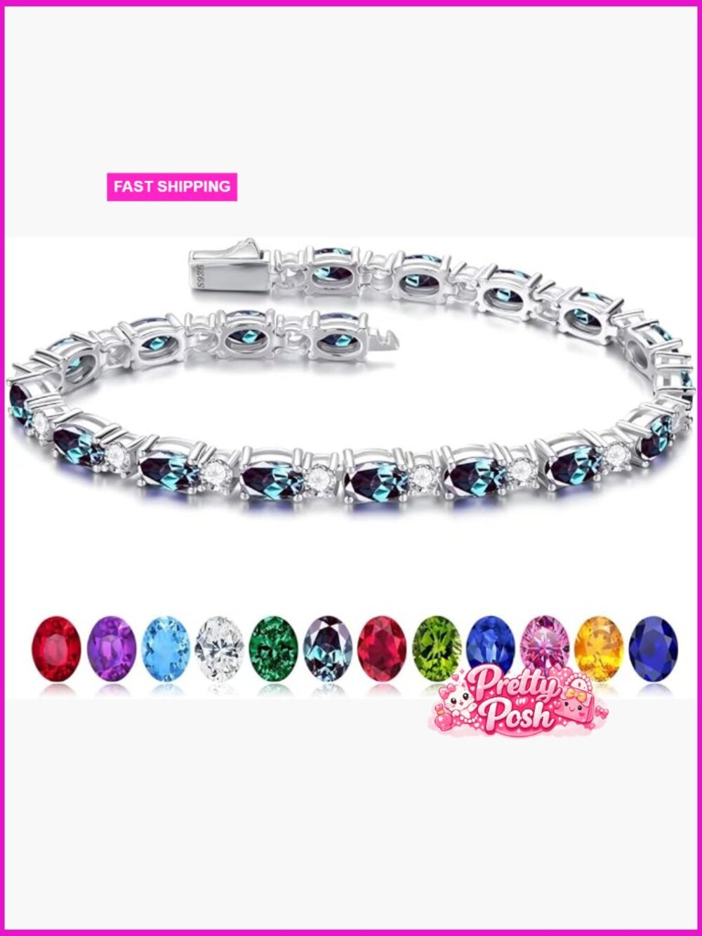 925 Sterling Silver Birthstone Tennis Bracelet, Anniversary Gift for Women